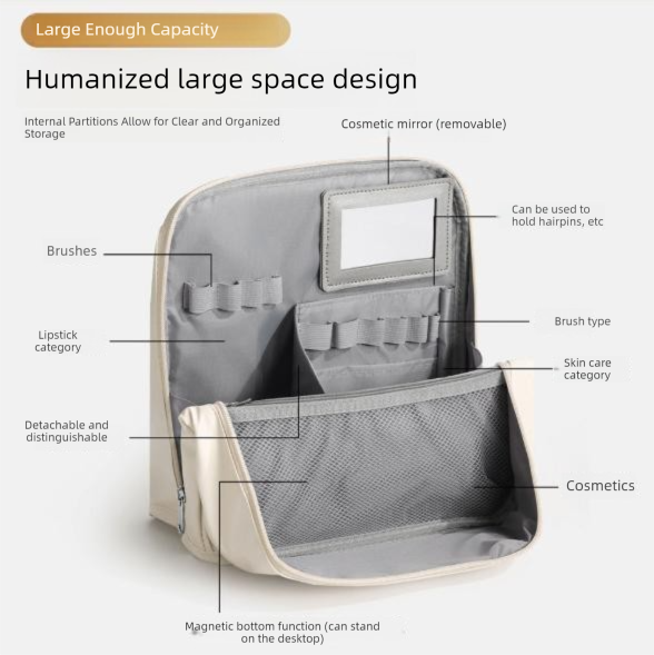Black Magnetic Compartmentalized Standing Cosmetic Bag – Large Capacity with view 3