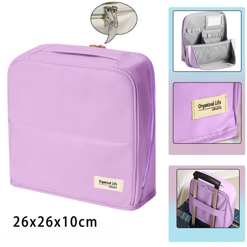 Purple Magnetic Compartmentalized Standing Cosmetic Bag – Large Capacity with