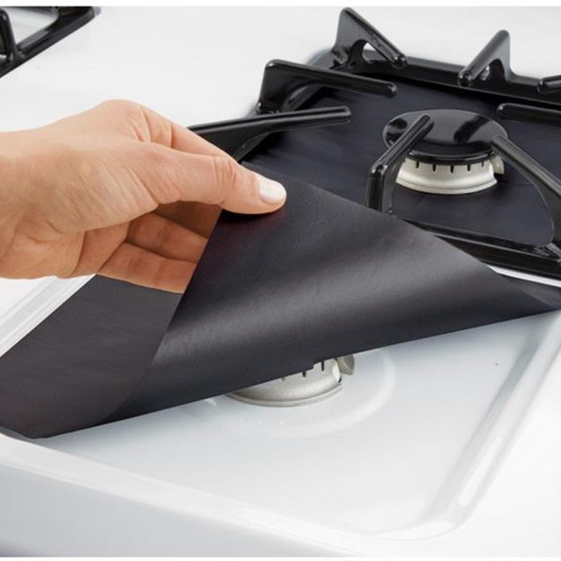 6 Pcs Black Heat-Resistant Gas Stove Mat – Non-Stick Teflon Coated Fiberglass