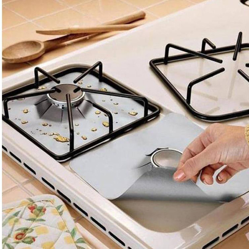 6 Pcs Silver Heat-Resistant Gas Stove Mat – Non-Stick Teflon Coated Fiberglass