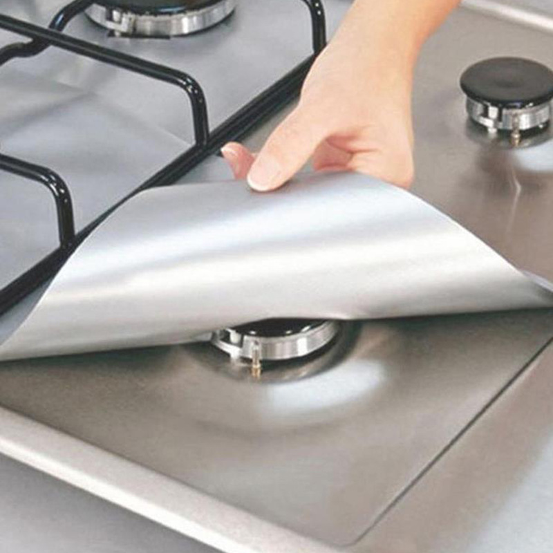 10 Pcs Silver Heat-Resistant Gas Stove Mat – Non-Stick Teflon Coated view 3