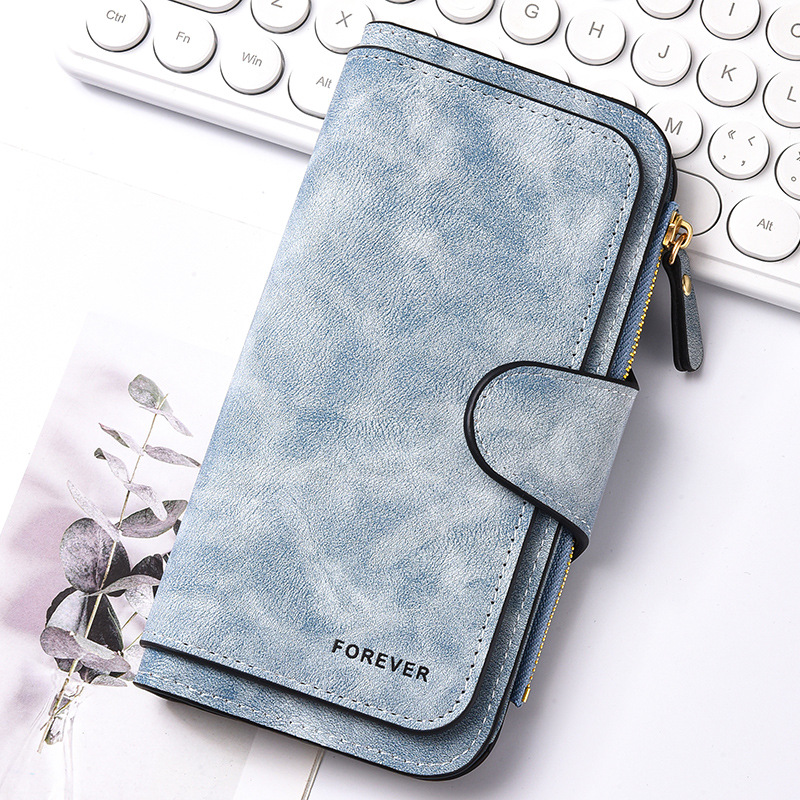 Blue Stylish Large-Capacity Women's Long Wallet – Vintage PU Leather Clutch