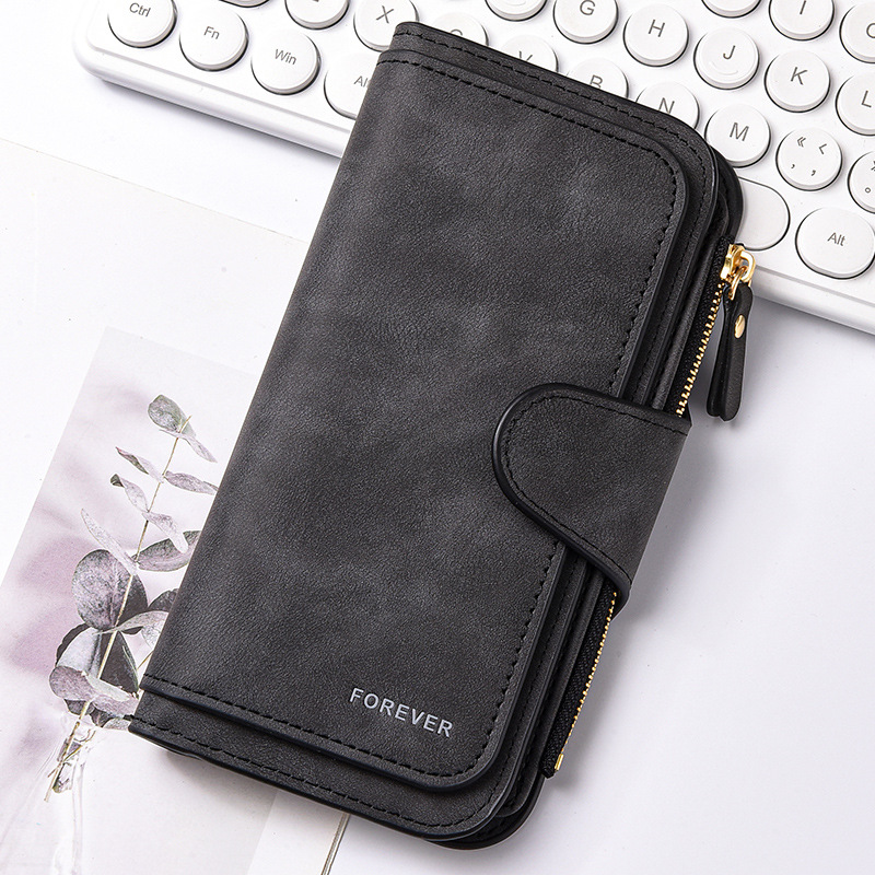 Black Stylish Large-Capacity Women's Long Wallet – Vintage PU Leather Clutch