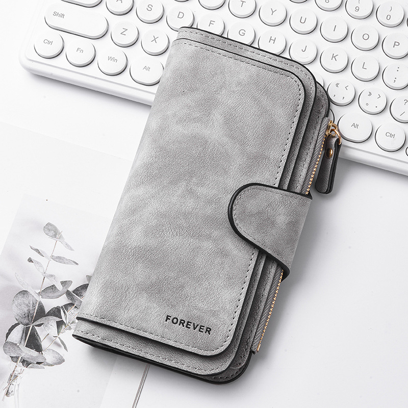Grey Stylish Large-Capacity Women's Long Wallet – Vintage PU Leather Clutch