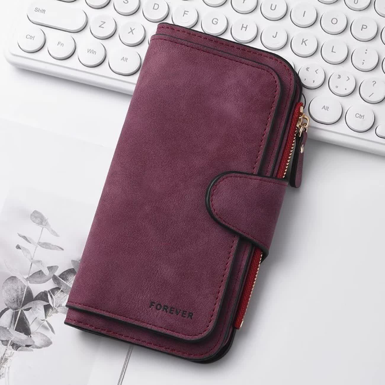 Claret Stylish Large-Capacity Women's Long Wallet – Vintage PU Leather Clutch