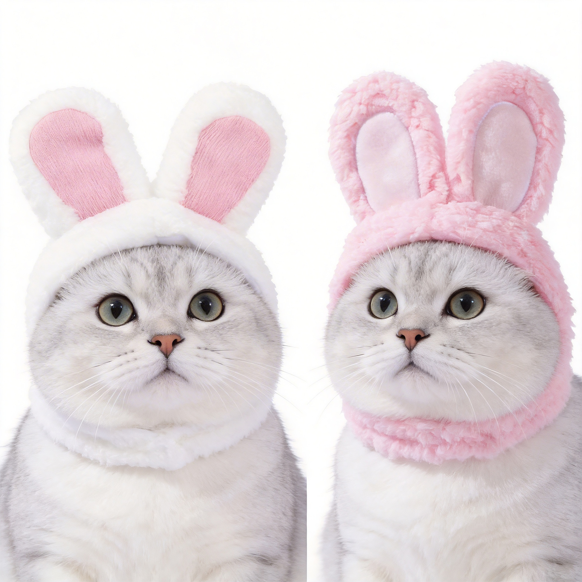 2 Pcs (White and Pink) Adorable Bunny Ears Cat Hat – Soft Plush Pet Costume