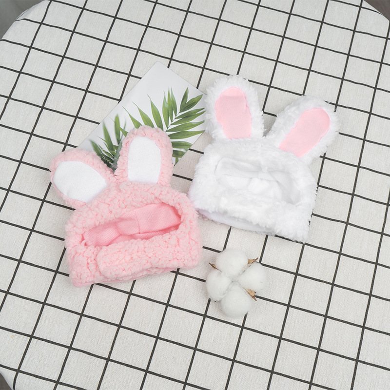 2 Pcs (White and Pink) Adorable Bunny Ears Cat Hat – Soft Plush Pet Costume view 2