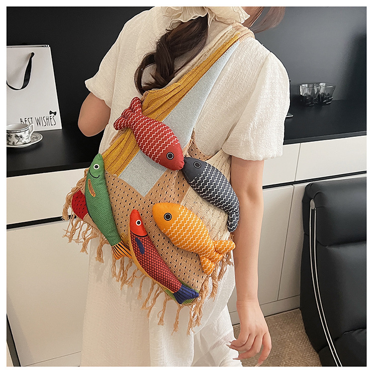 White handbag strap Knitted Patchwork Tote Bag – Spacious view 3