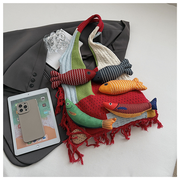 White handbag strap Knitted Patchwork Tote Bag – Spacious view 4