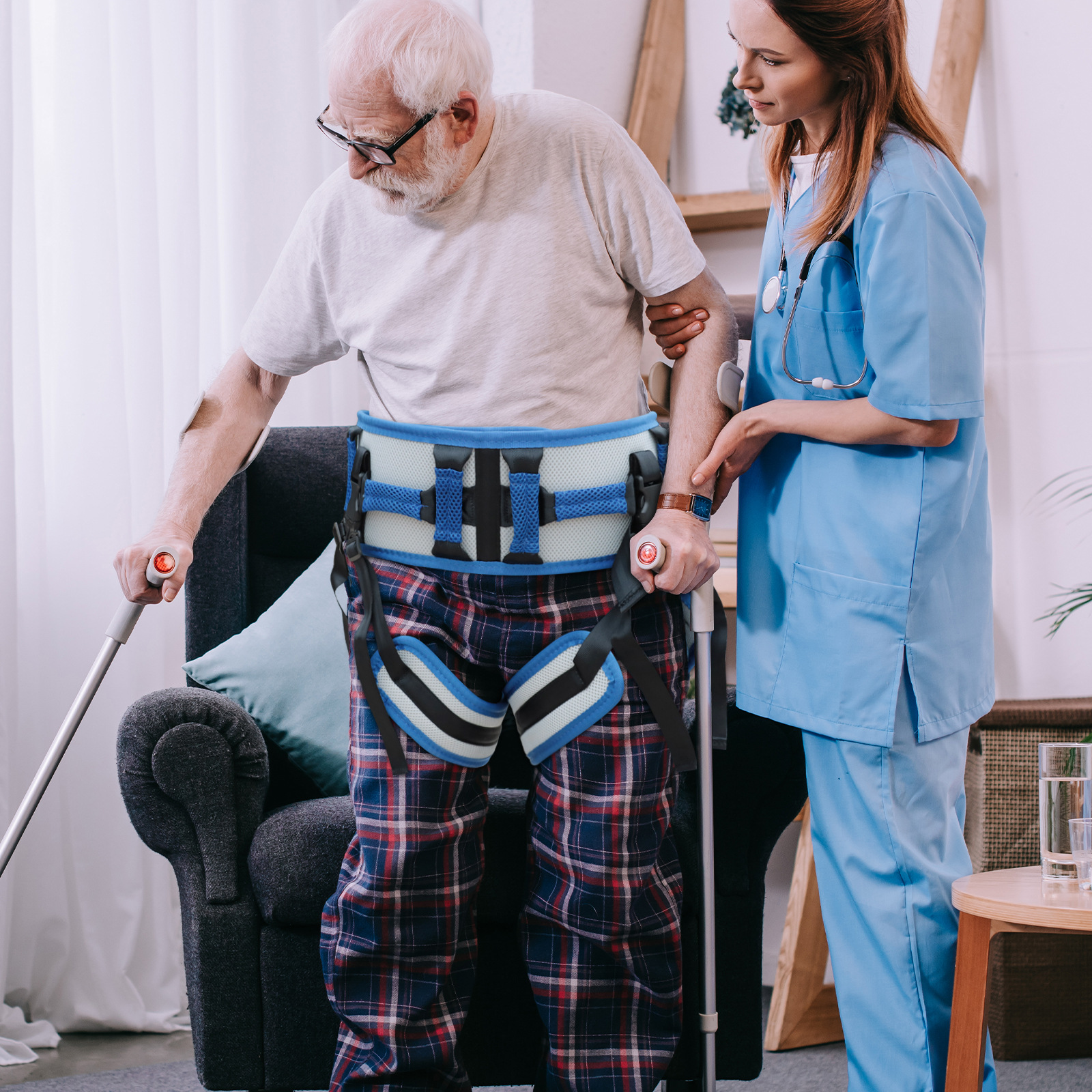 Size S Blue Rehabilitation Support Waist Belt – Gait Assistance & Transfer Aid view 5