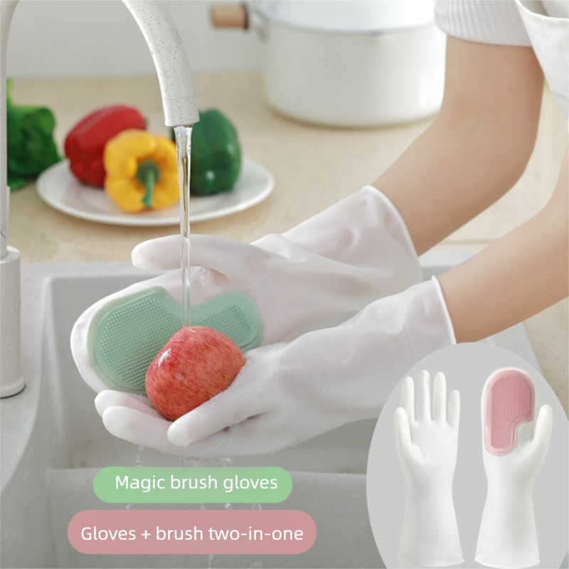 3 Pairs of Pink Brush Gloves Integrated Brush Glove – Multifunctional Cleaning view 2