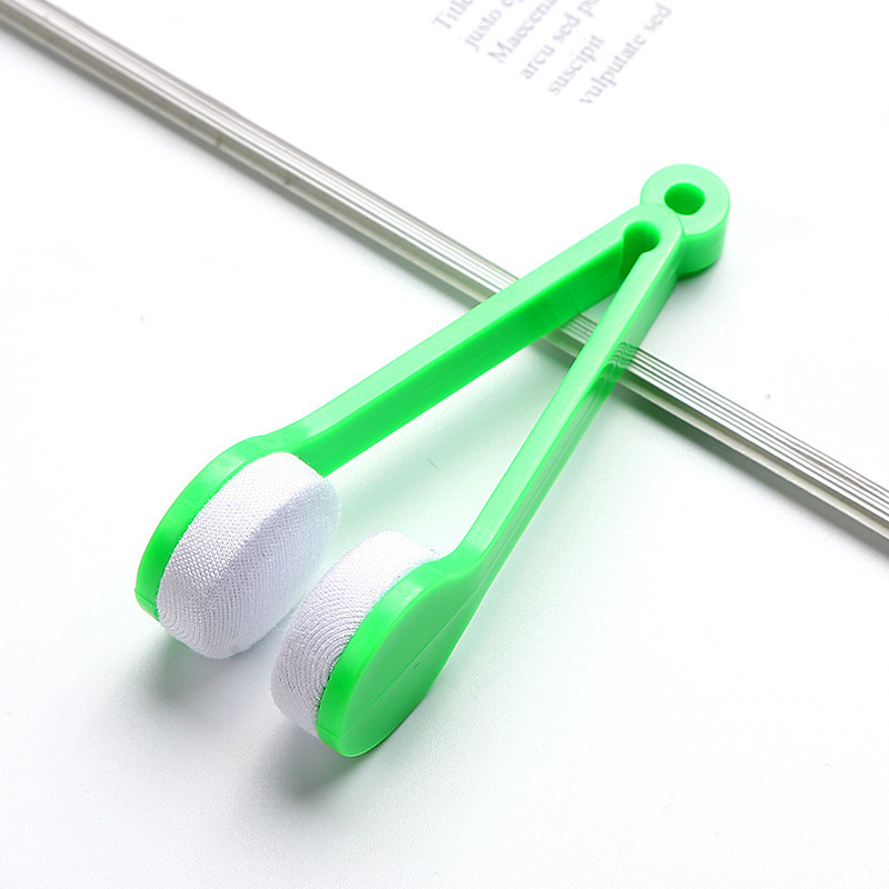 10 Pcs Green Portable Eyeglass Cleaning Clip - Dual-Sided Microfiber Tongs for