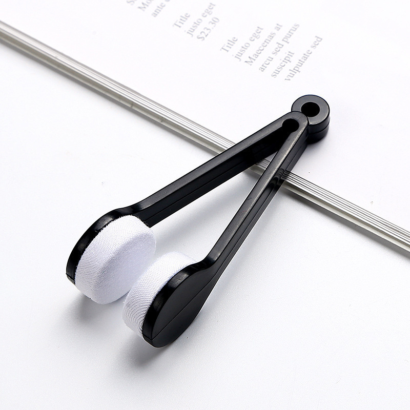 10 Pcs Black Portable Eyeglass Cleaning Clip - Dual-Sided Microfiber Tongs for