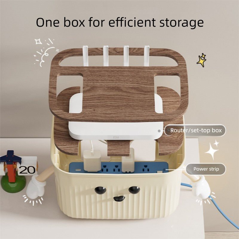 Beige Router Storage Box – Multi-Layer Cable Management Organizer for Home view 3