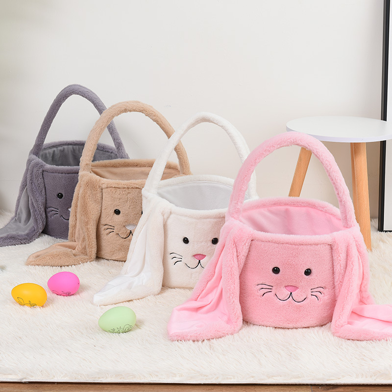 Brown Cute Plush Bunny Easter Basket with Long Ears and Personalization Option view 4