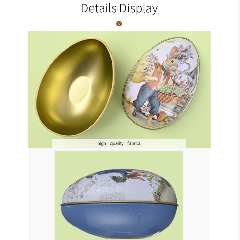 Easter Decorative Tin Egg Set of 3 Sizes with Vintage Rabbit Artwork for Home view 6