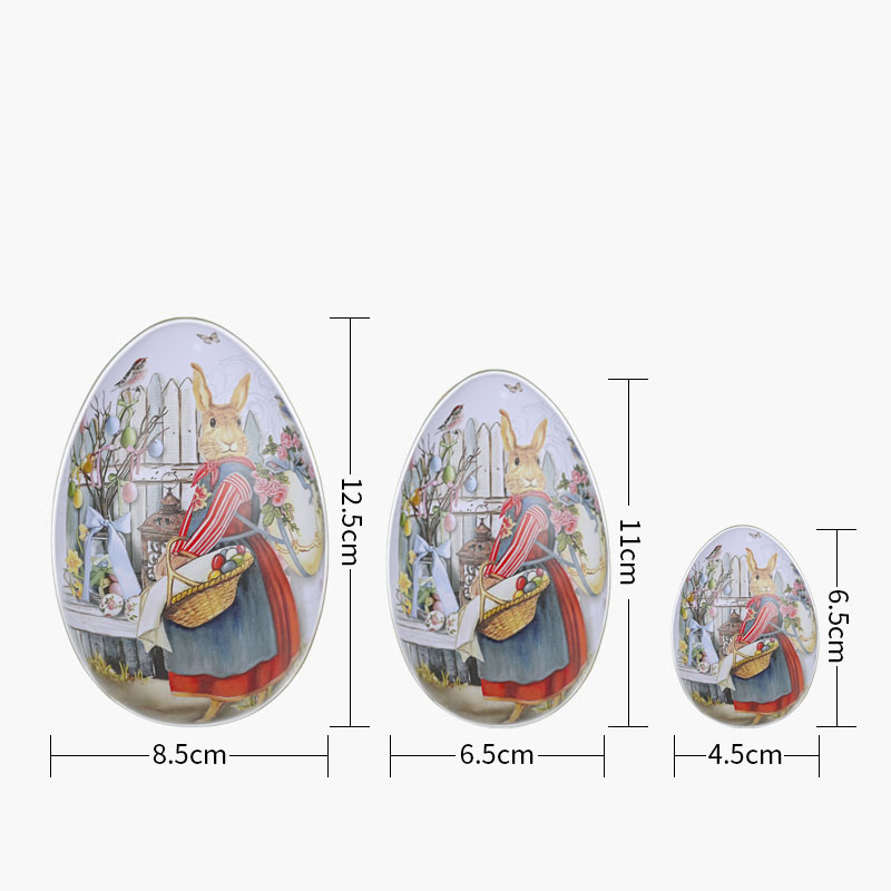 Easter Decorative Tin Egg Set of 3 Sizes with Vintage Rabbit Artwork for Home — image 1