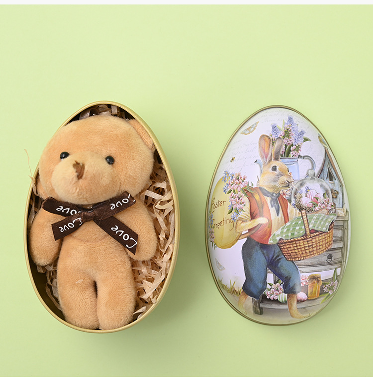 Easter Decorative Tin Egg Set of 3 Sizes with Vintage Rabbit Artwork for Home view 5