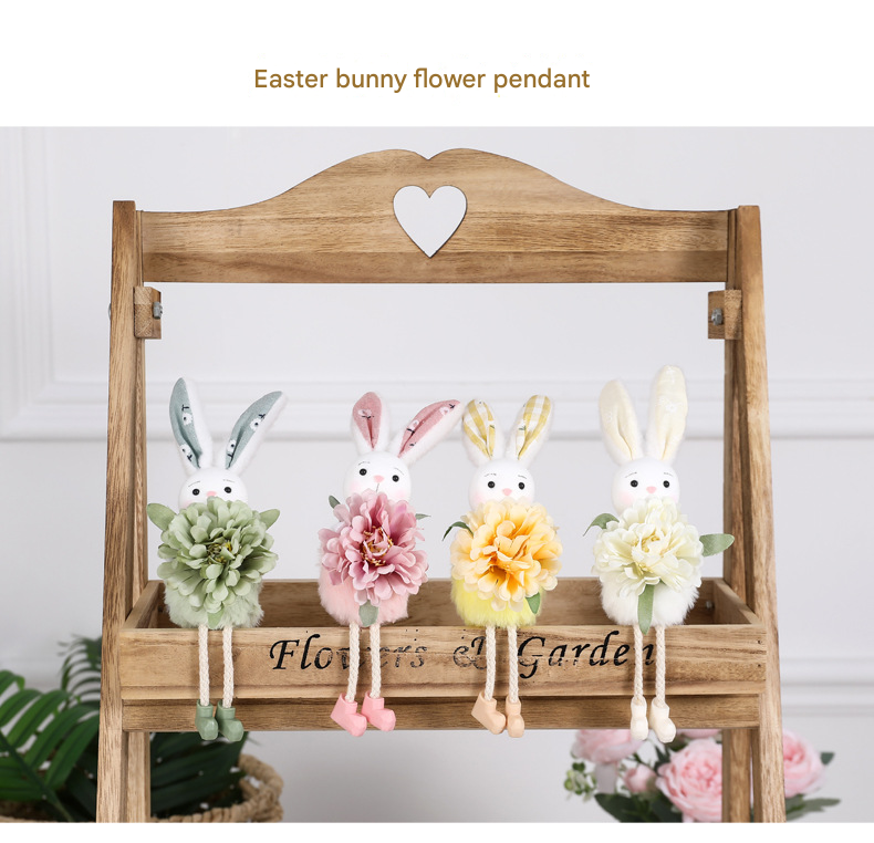 Yellow Easter Bunny Flower Hanging Decoration for Home, Garden or Party Scene view 2