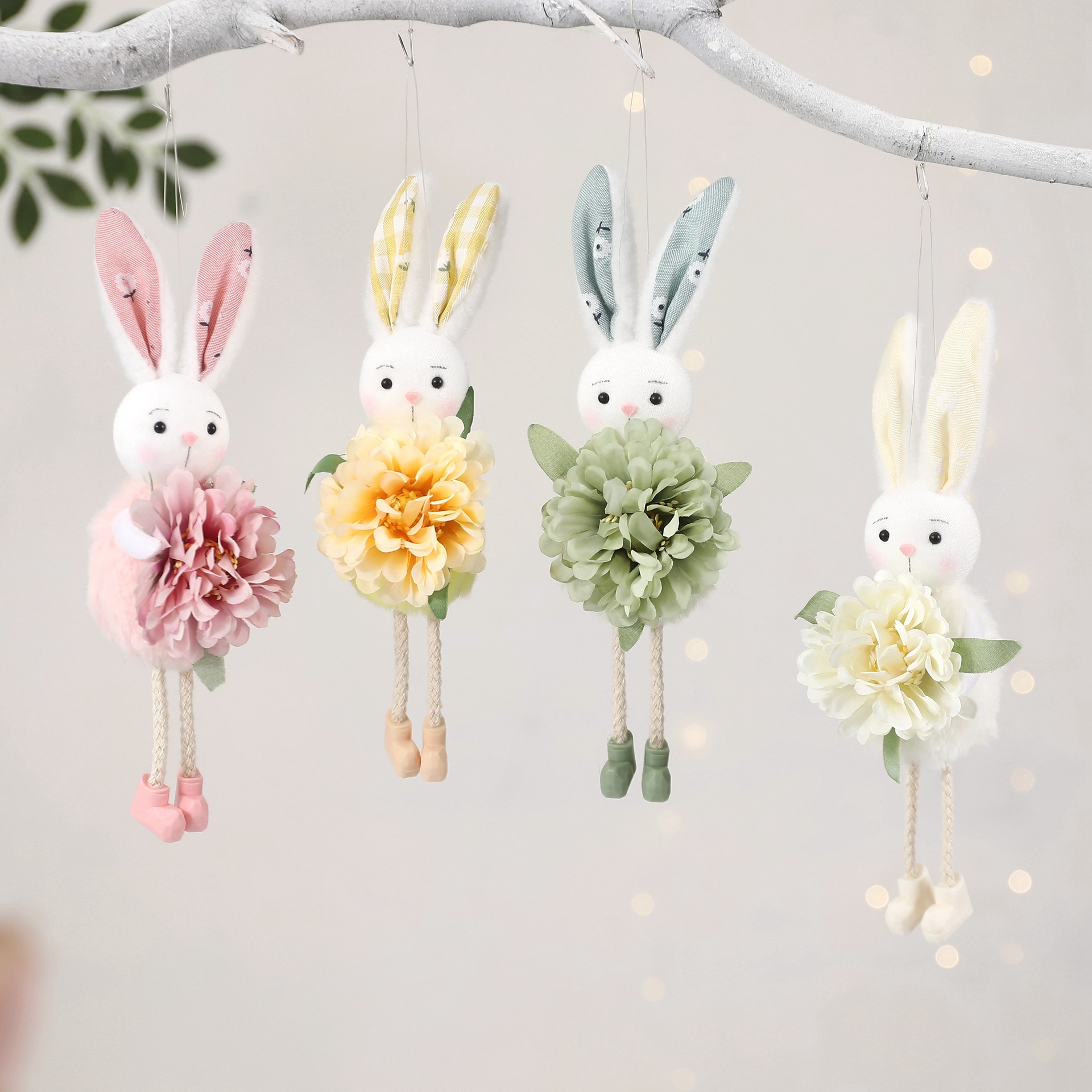 Yellow Easter Bunny Flower Hanging Decoration for Home, Garden or Party Scene view 3