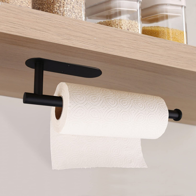 Gold Stainless Steel Kitchen Paper Holder with Adhesive Mounting – Under view 3