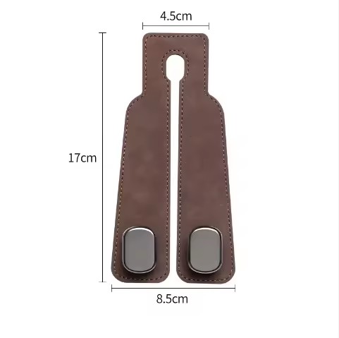Brown 4-Pack Car Seat Back Hooks – Hidden Suede Leather with Metal Hooks for view 4