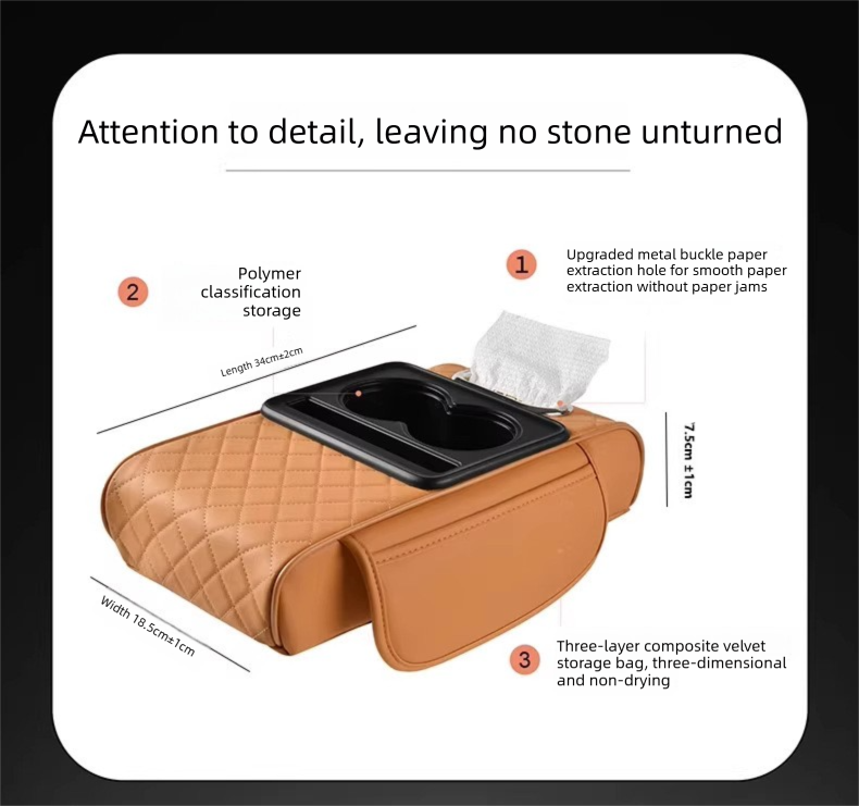Coffee color Car Central Armrest Box Raiser Pad with Cup Holder view 6