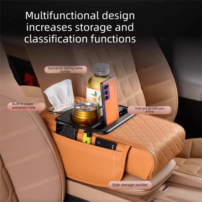 Beige Car Central Armrest Box Raiser Pad with Cup Holder view 2