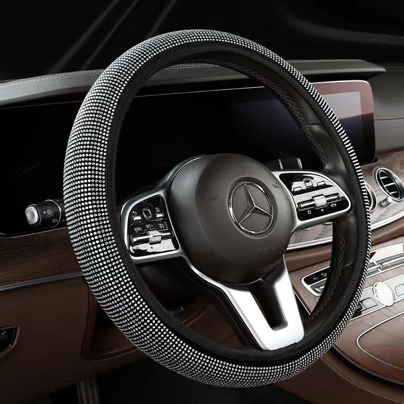 White Crystal Rhinestone Steering Wheel Cover – Elastic Stretch Design with — image 1