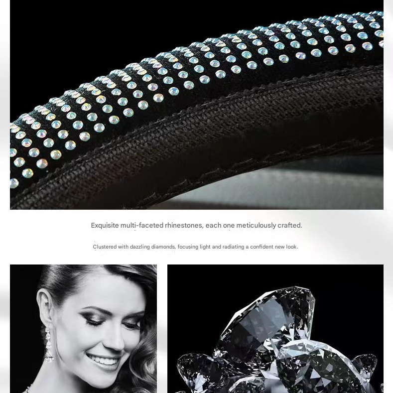 White Crystal Rhinestone Steering Wheel Cover – Elastic Stretch Design with view 3