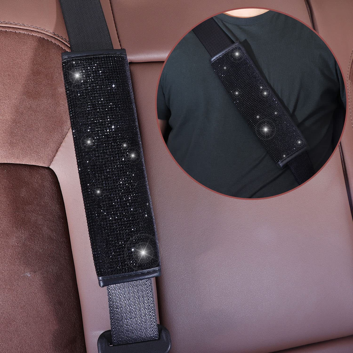 Deep purple 7-Piece Car Interior Decoration Set – Crystal Rhinestone Steering view 3