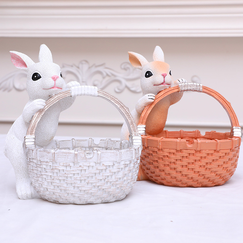 Orange Easter Rabbit Resin Decor with Basket – Festive Home Ornament for view 3