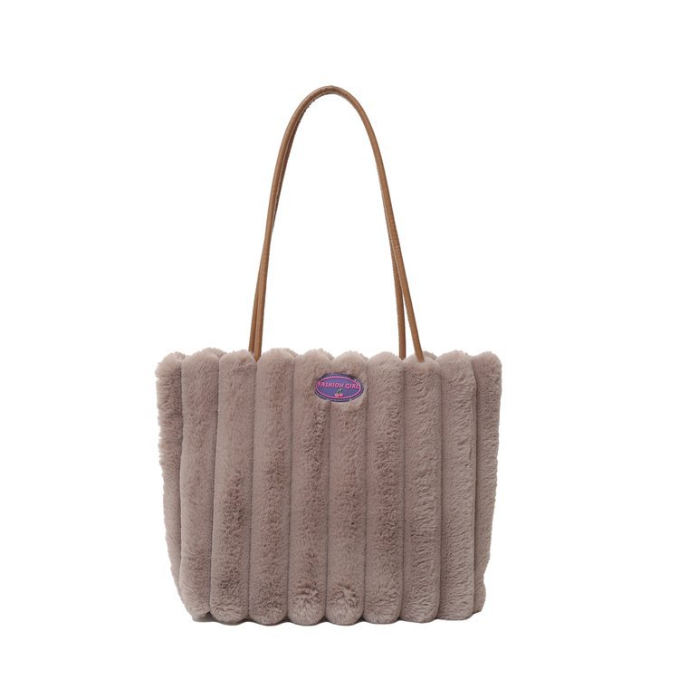 Coffee color Faux Fur Tote Bag with Large Capacity