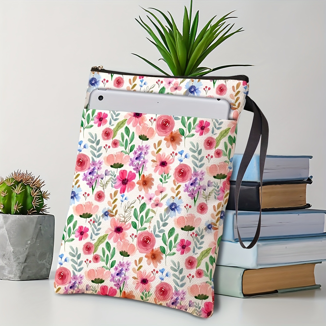 Pink flowers Zippered Book Sleeve with Printed Design – Waterproof Protective