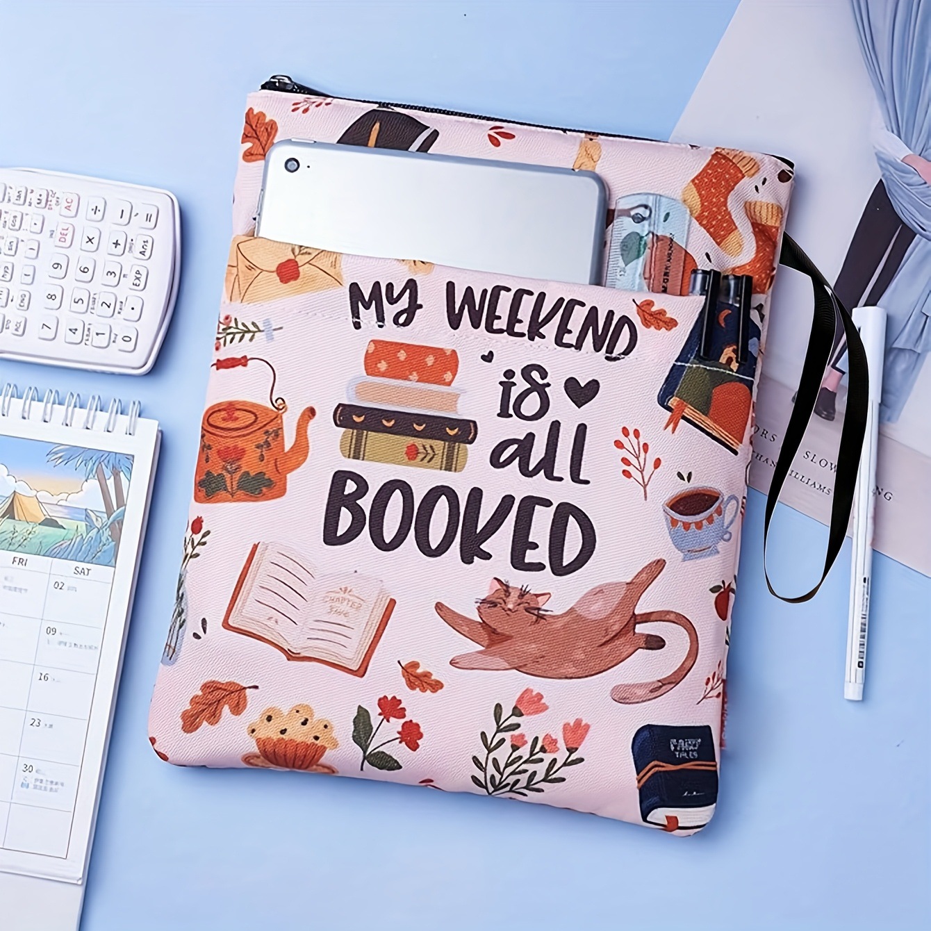 Pink flowers Zippered Book Sleeve with Printed Design – Waterproof Protective view 5