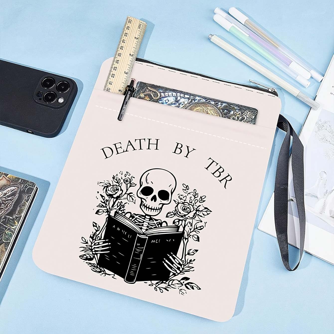 White Skeleton Zippered Book Sleeve with Printed Design – Waterproof