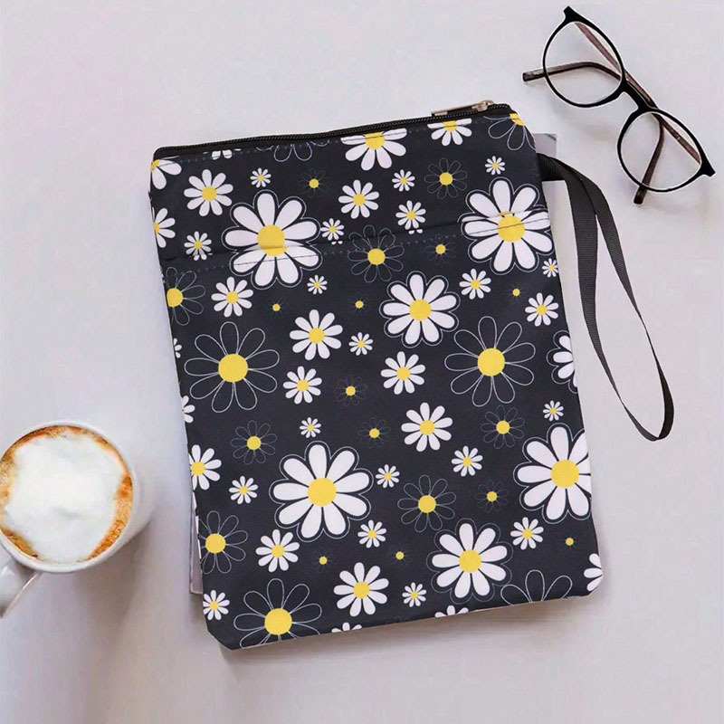Daisy Zippered Book Sleeve with Printed Design – Waterproof Protective Cover