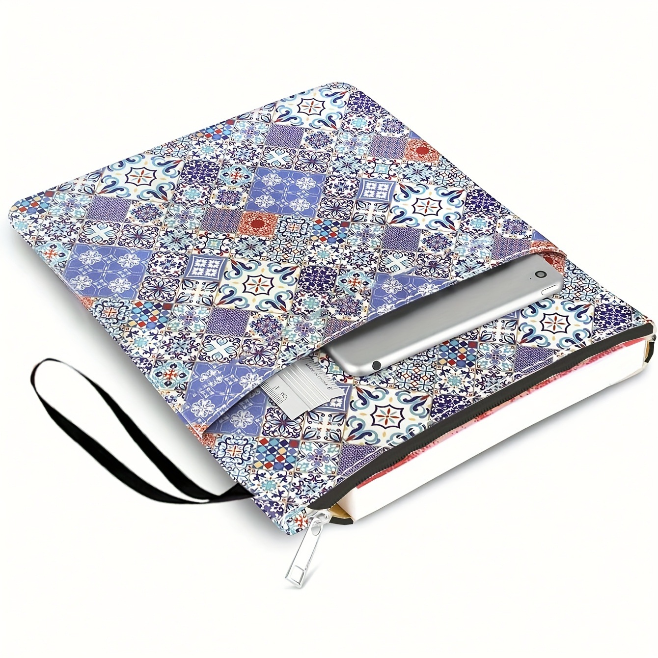 Bohemian check Zippered Book Sleeve with Printed Design – Waterproof