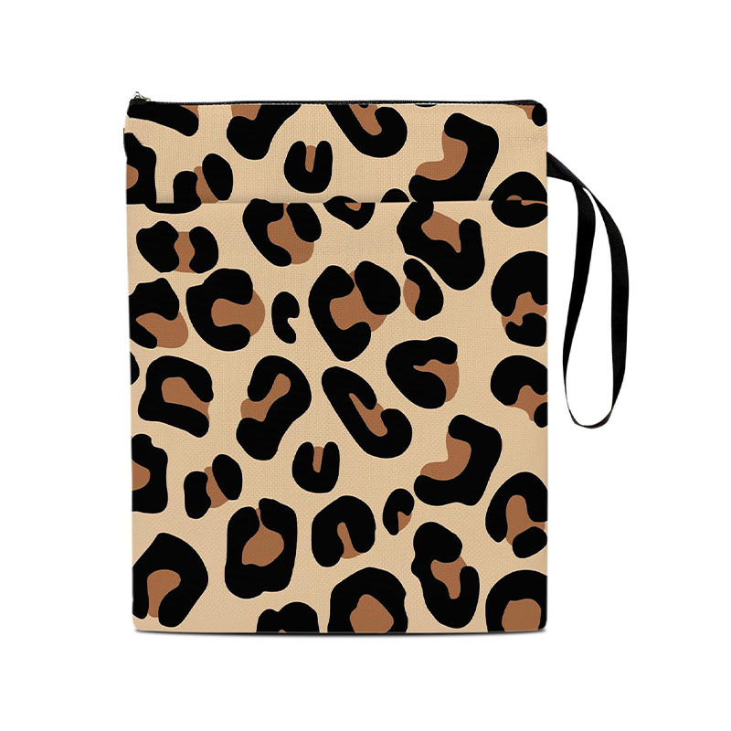 Leopard print Zippered Book Sleeve with Printed Design – Waterproof Protective