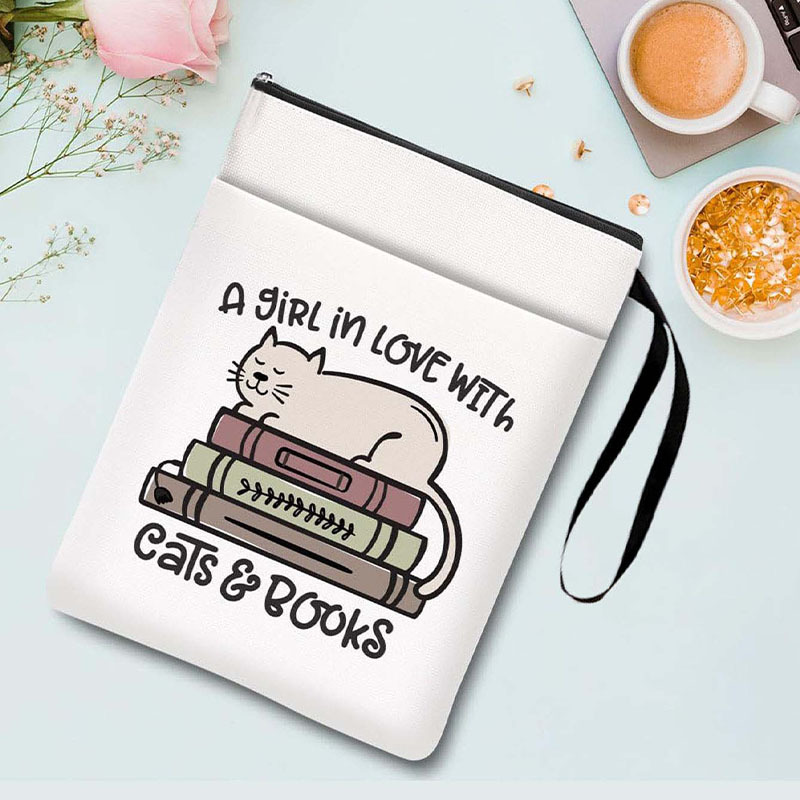 Cats books Zippered Book Sleeve with Printed Design – Waterproof Protective