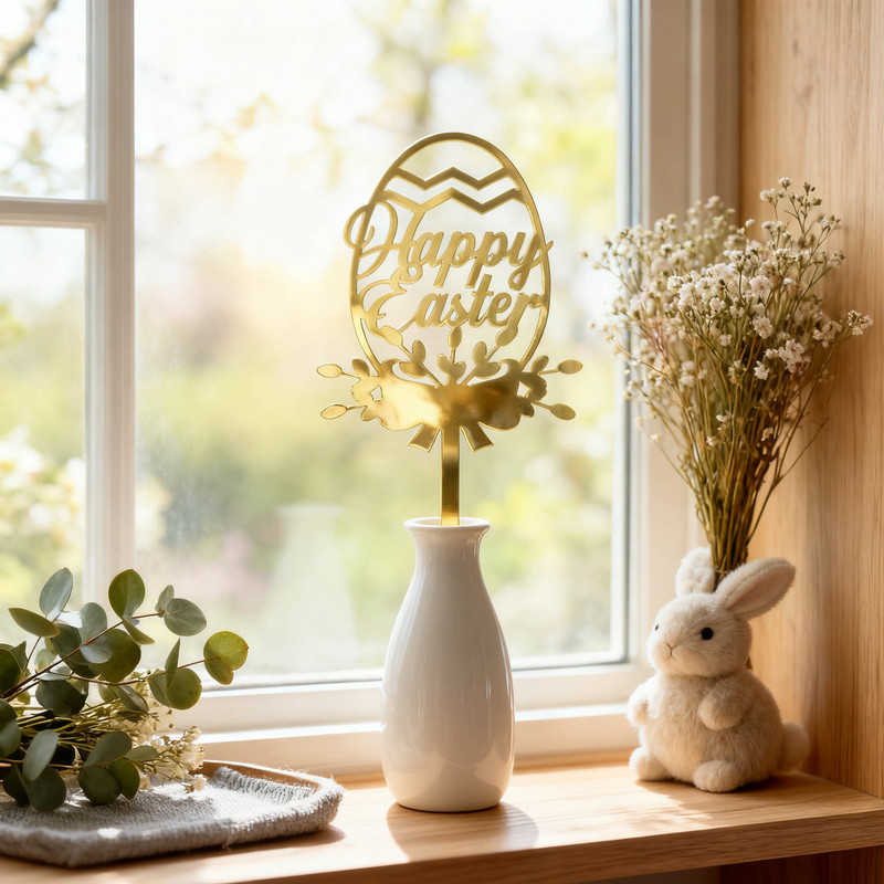 10-Piece Set of Elegant Easter Cake Toppers – Gold Acrylic "Happy Easter" view 3