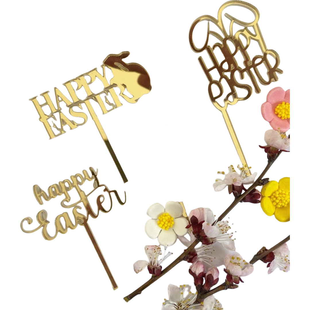 10-Piece Set of Elegant Easter Cake Toppers – Gold Acrylic "Happy Easter" view 4