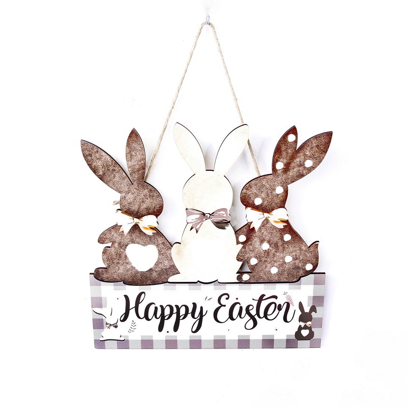 Coffee color 2-Pack Easter Bunny Wooden Sign – Colorful Wooden Hanging Decor