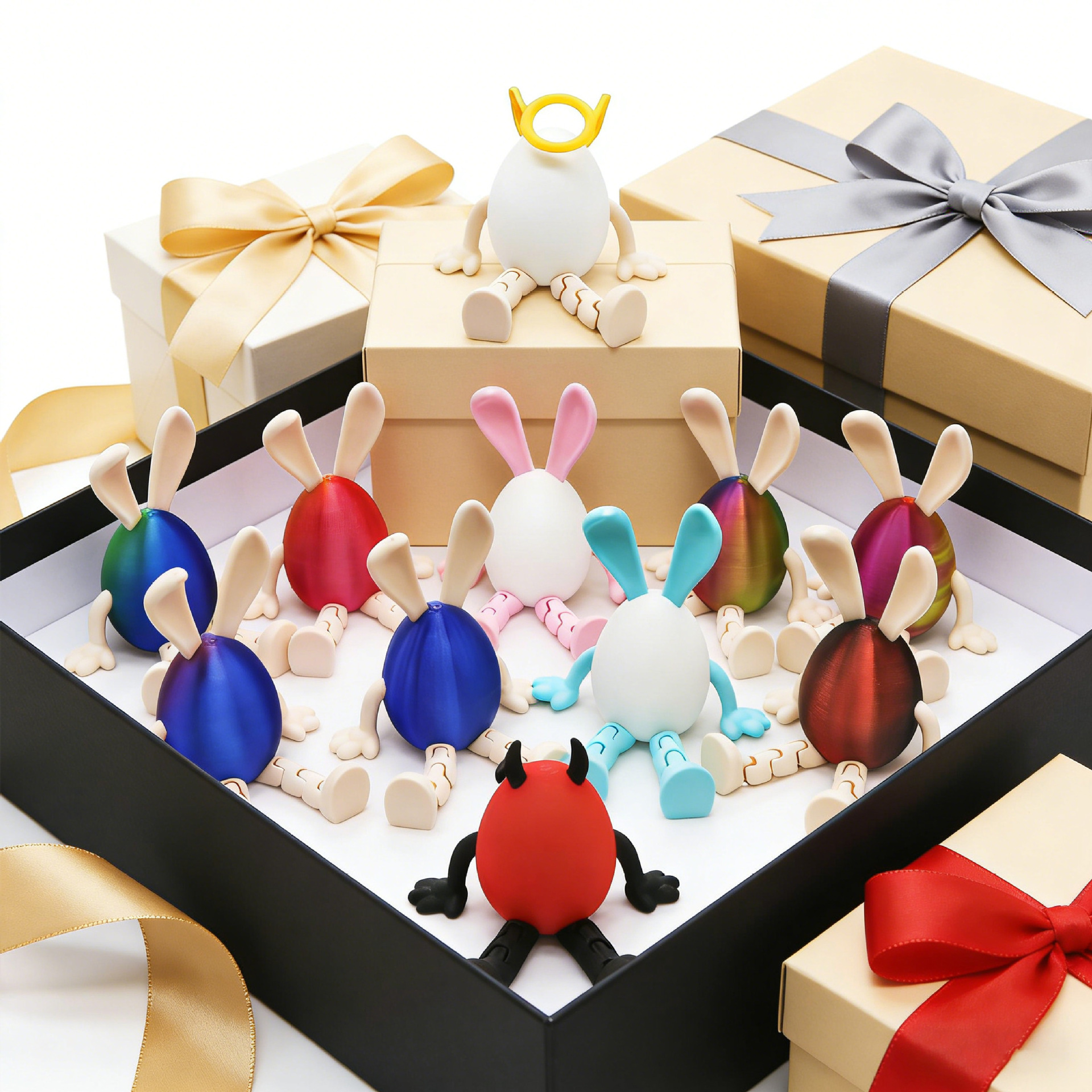 3-Piece Red and gold gradient Easter Figurine Set – Identical Poseable view 4