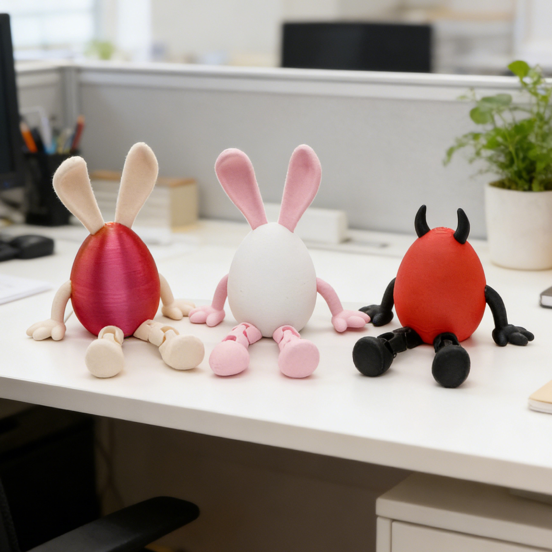 3-Piece Red and black gradient Easter Figurine Set – Identical Poseable view 3