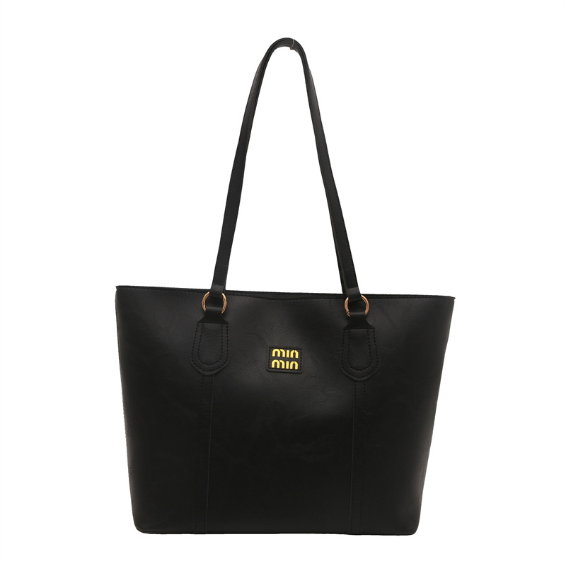 Black Large Capacity Tote Bag – Vintage-Style Shoulder Handbag for Daily Use &