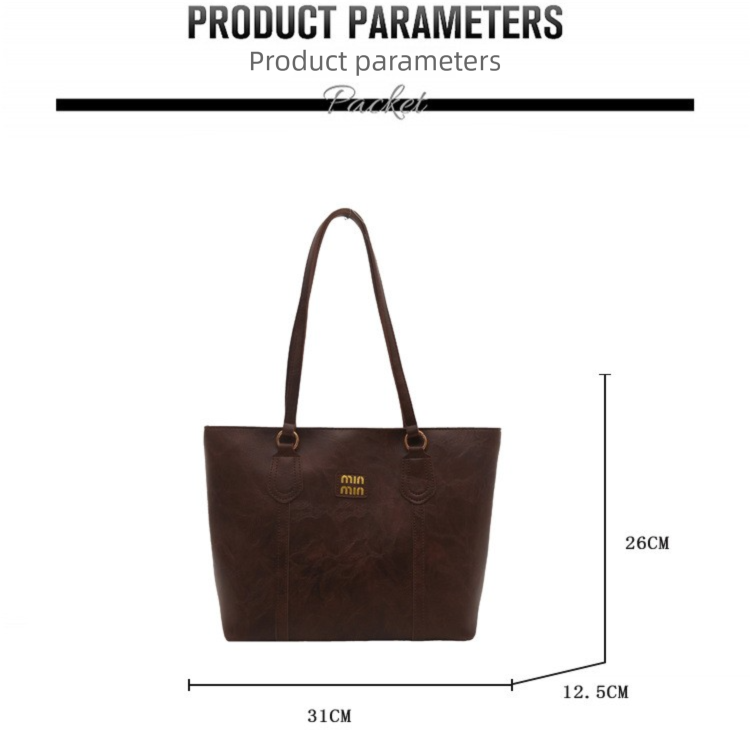 Black Large Capacity Tote Bag – Vintage-Style Shoulder Handbag for Daily Use & view 6