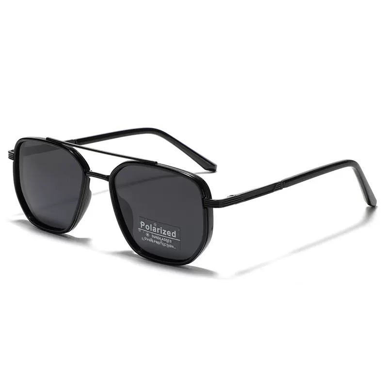 Matte black Rectangular Sunglasses – Classic Frame Design with Adjustable Nose