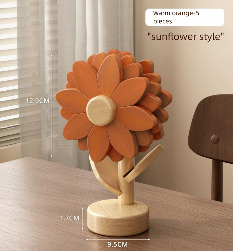 5-Piece Floral-Shaped Trivet Set with Stand – Wooden Heat Resistant Pad for Table