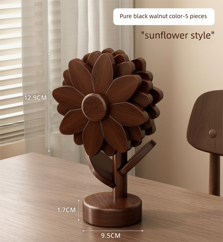 5-Piece Floral-Shaped Trivet Set with Stand – Wooden Heat Resistant Pad for Table